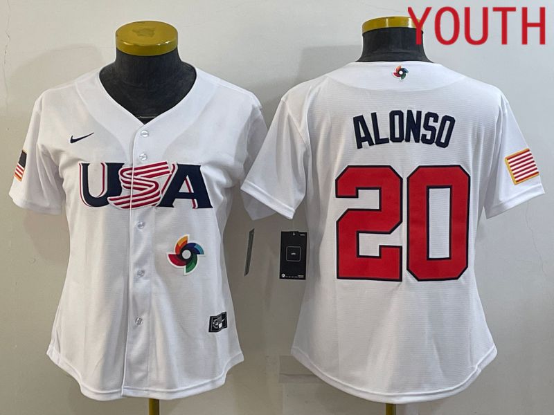 Youth 2023 World Cub USA 20 Alonso White MLB Jersey8